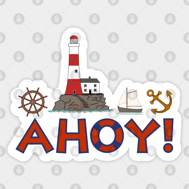 AHOY! Type+Lifebuoy Lighthouse Wheel Anchor Sailboat Sticker by NataliePaskell